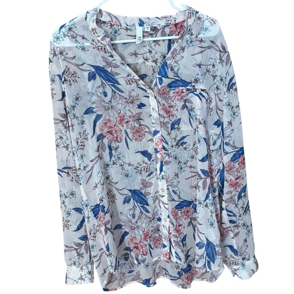 KUT from the Cloth Jasmine Top Blouse Floral Print Pink Sheer Blouse Size‎ XL